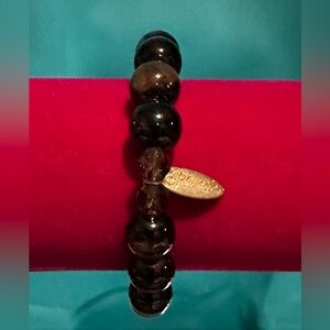 PLUNDER POLISHED BROWN MULTICOLOURED GLASS BEAD BRACELET - BRAND NEW!